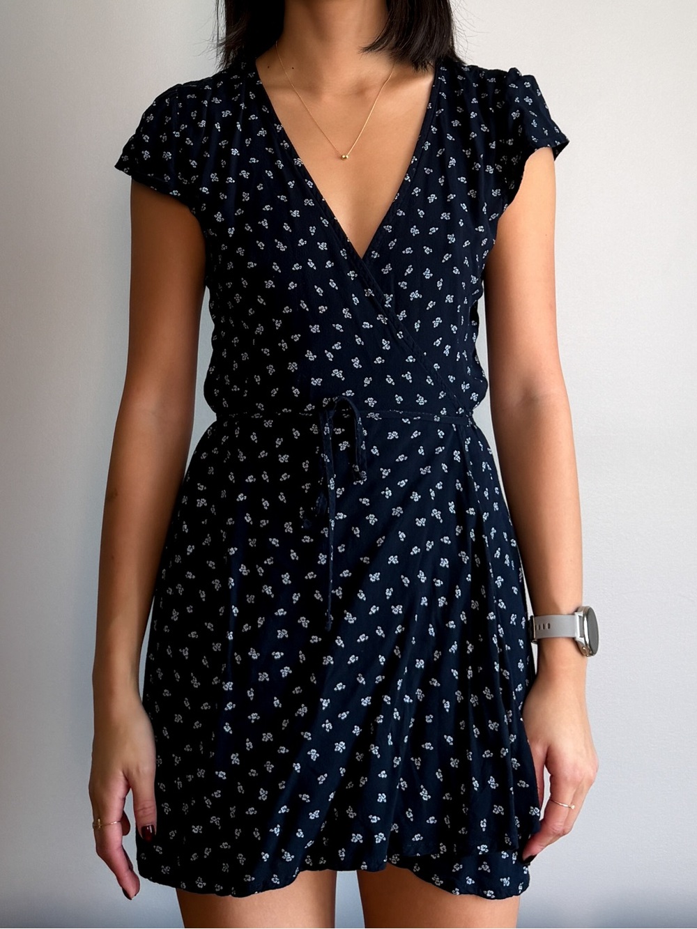 navy Brandy Melville wrap dress with white flowers